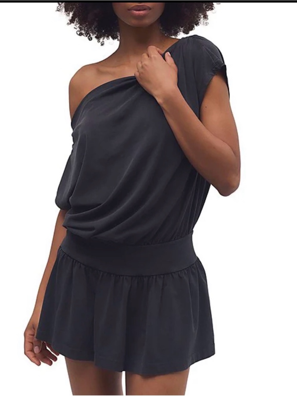 Free People One-Shoulder Black Mini Dress-Hot Shot City Dress